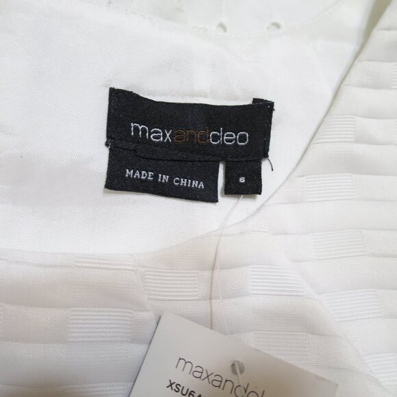 NWT Max and Cleo White Sleeveless Geometric Jacquard Satin A-Line Dress 6 - Picture 15 of 16